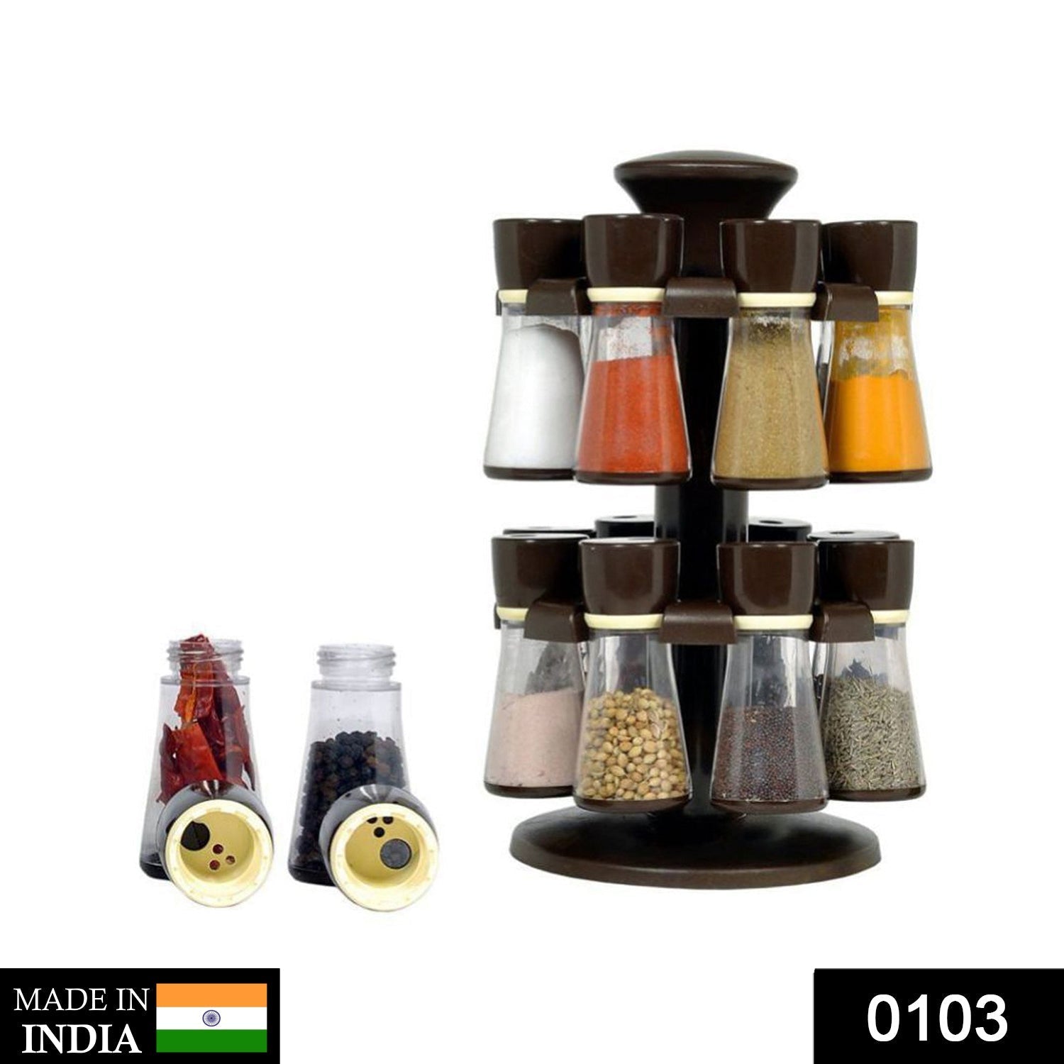 103 Revolving Plastic Spice Rack Masala Organiser (16 Pcs) 