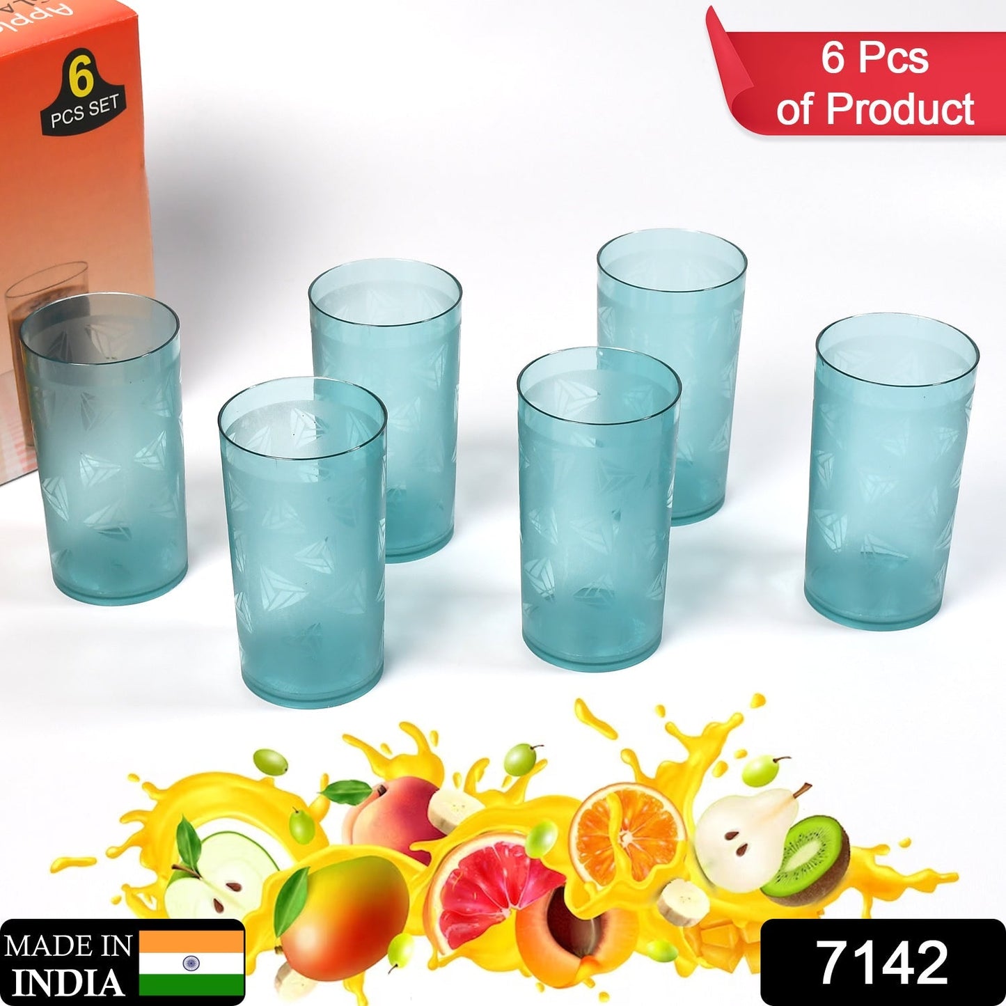 7142 Round Plastic Water Glass Juice Beer Wine Plastic Unbreakable Transparent Glass Set ( 300ml 6pc ) 