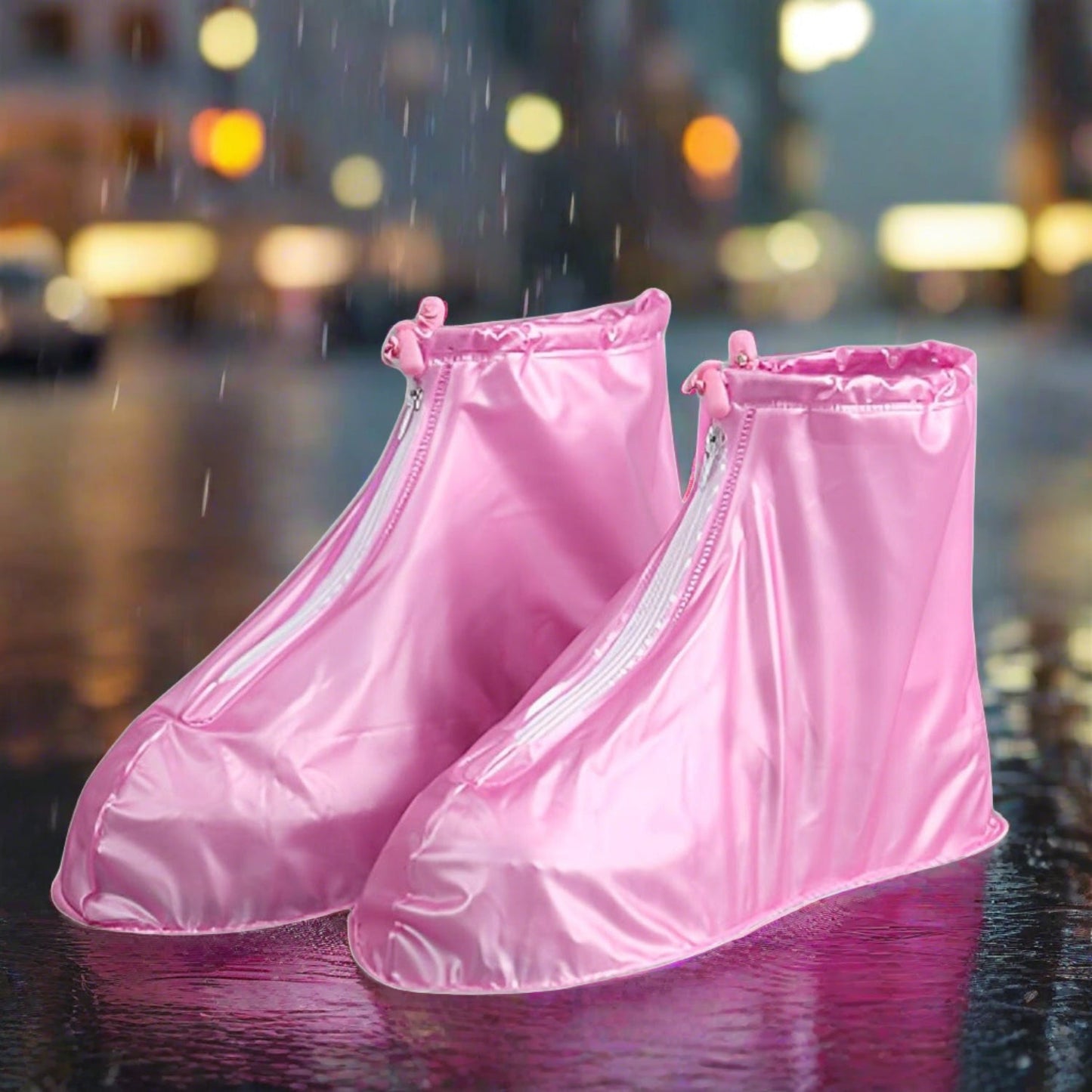 Plastic Shoes Cover Reusable Anti-Slip Boots Zippered Overshoes Covers Transparent Waterproof Snow Rain Boots for Kids / Adult Shoes, for Rainy Season (1 Pair / Pink)