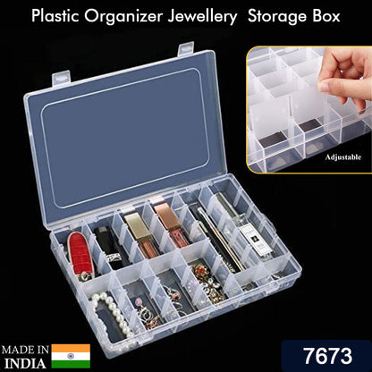 7673  36 Grids Clear Plastic Organizer Box with Adjustable Compartment Dividers, Jewellery Storage Organizer Collection Box (1 pc ) 