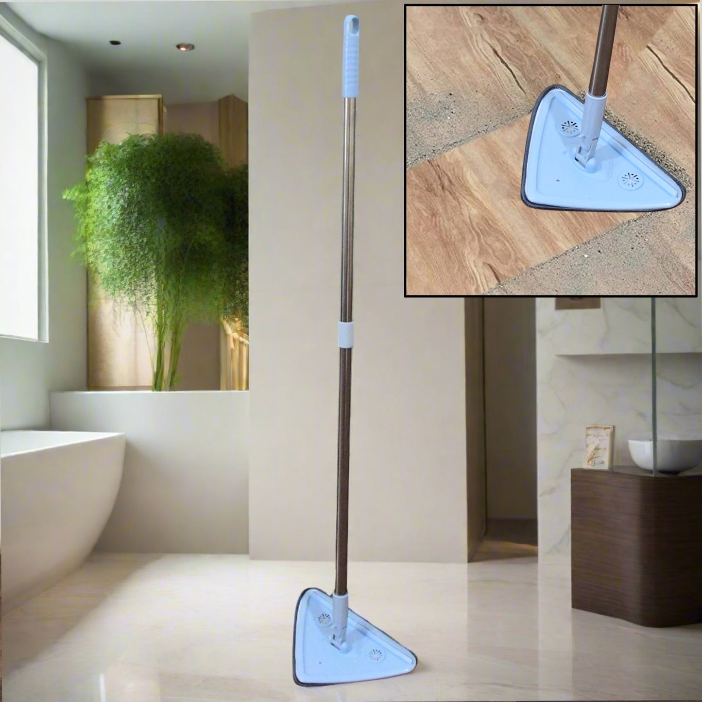 2 In 1 Extendable Triangle Mop Retractable Cleaning Mop Brush & Viper, 360 Degree Rotating Floors Wall Cleaning Mop Dust Mop with Telescopic Handle and Reusable Mop Heads (1 Pc)