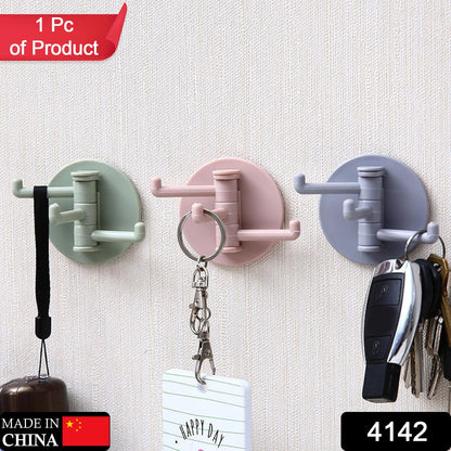 Sticky Hook Household Strong Punch-Free Hook, 180°Foldable Multi-Function Rotatable Hook with 3 Hooks, Suitable for Bathroom, Kitchen, Office (1 Pc)