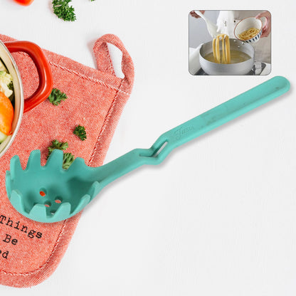 Premium XL Silicone Pasta Fork, High Heat Resistant to 600Ã‚°F, Hygienic One Piece Design, Spaghetti Strainer & Server Spoon