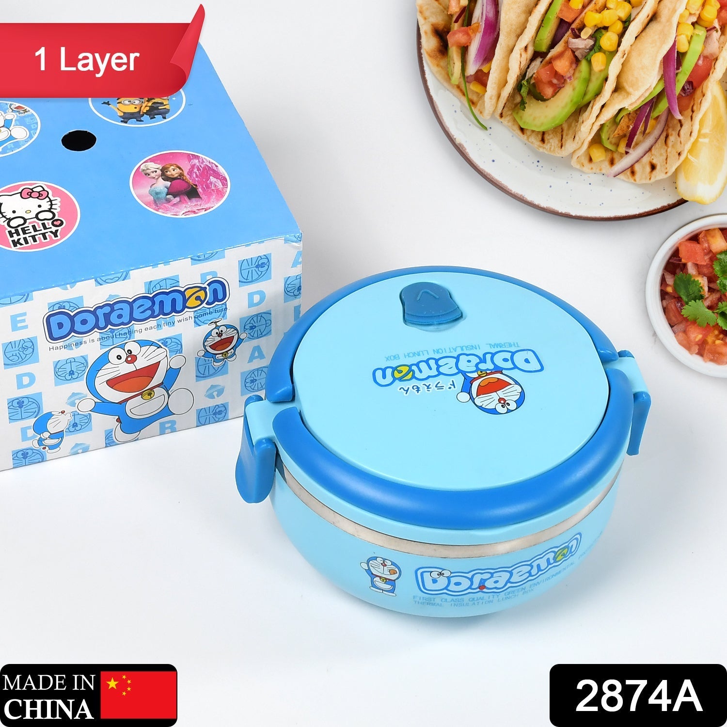 2874A Single Layer Doraemon Steel Lunch Box High Quality Premium Lunch Box  For Office & School Use 