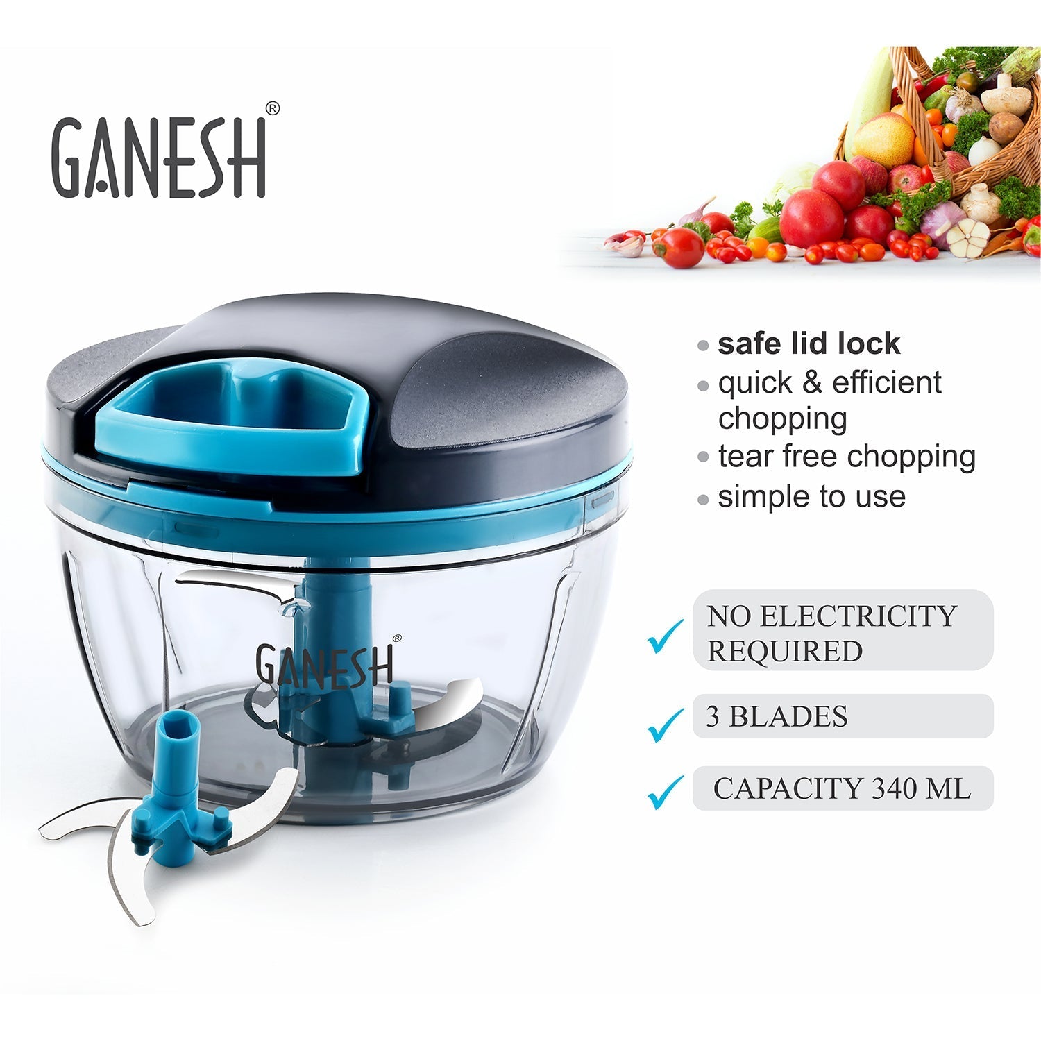 8106 GANESH Wonder Chopper, Grey (470Ml) 