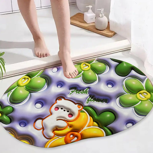 3D Visual Anti-Slip Absorbent Mat New Soft Super Absorbent Floor Mats, Cute Flowers Shower Drying Bathroom Mat