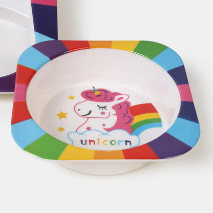 Bamboo Fiber Kids 1 Bowl, 1 Spoon, 1 Fork, 1 Glass, 1 Plate Unicorn Design for Kids and Toddlers, Children Dinnerware Set - Feeding Set for Kids, Cartoon Design Tableware Microwave & Dishwasher Safe (5 Pcs Set)