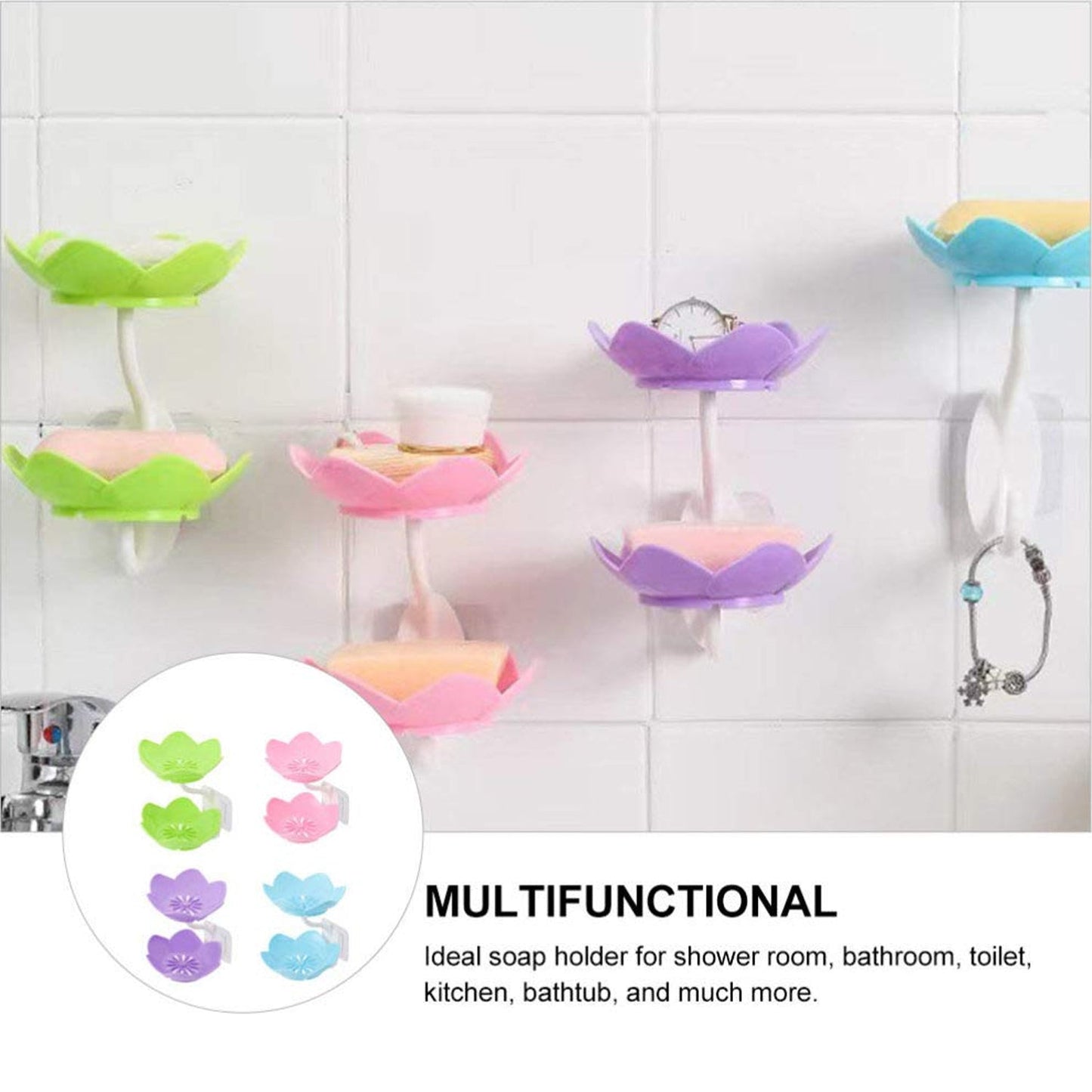 Dabble Layer Flower Self Draining Soap Dish Holder, Bathroom Shower Soap Holder Dish Storage Plate Tray for Bathroom, Kitchen, Bathtub