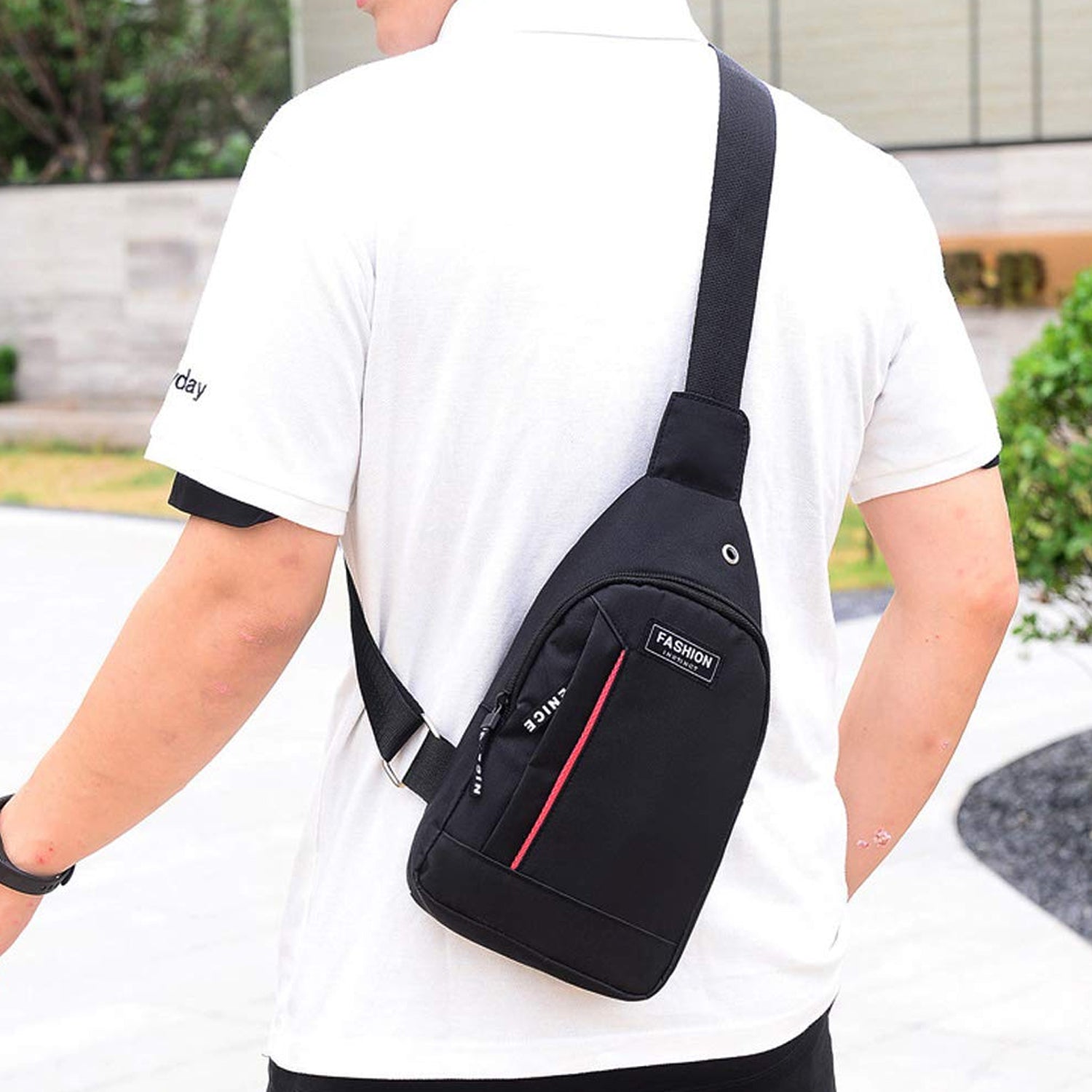 0322 Black Waterproof Anti Theft Crossbody fanny pack waist bag PU Leather Shoulder Bags Chest Men Casual fashion USB Charging earphone hook Sling Travel Messengers Bag 