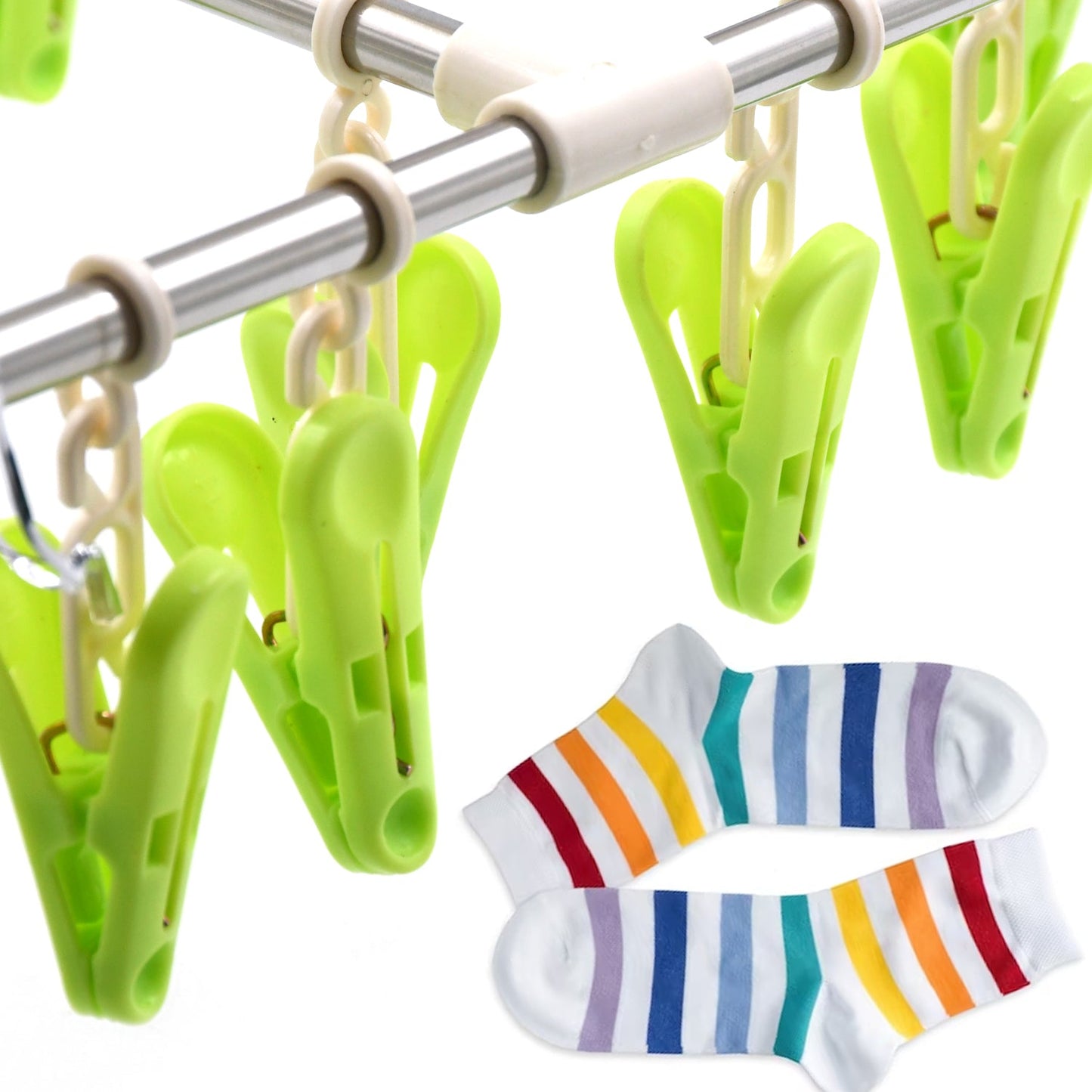 STRONG CLOTHESPIN RACK LAUNDRY DRYING RACK, CLOTHES HANGERS WITH 15 CLIPS, CLIP HANGER DRIP HANGER FOR DRYING UNDERWEAR, BABY CLOTHES, SOCKS, BRAS, TOWEL, CLOTH DIAPERS, GLOVE, HIGH QUALITY MATERIAL