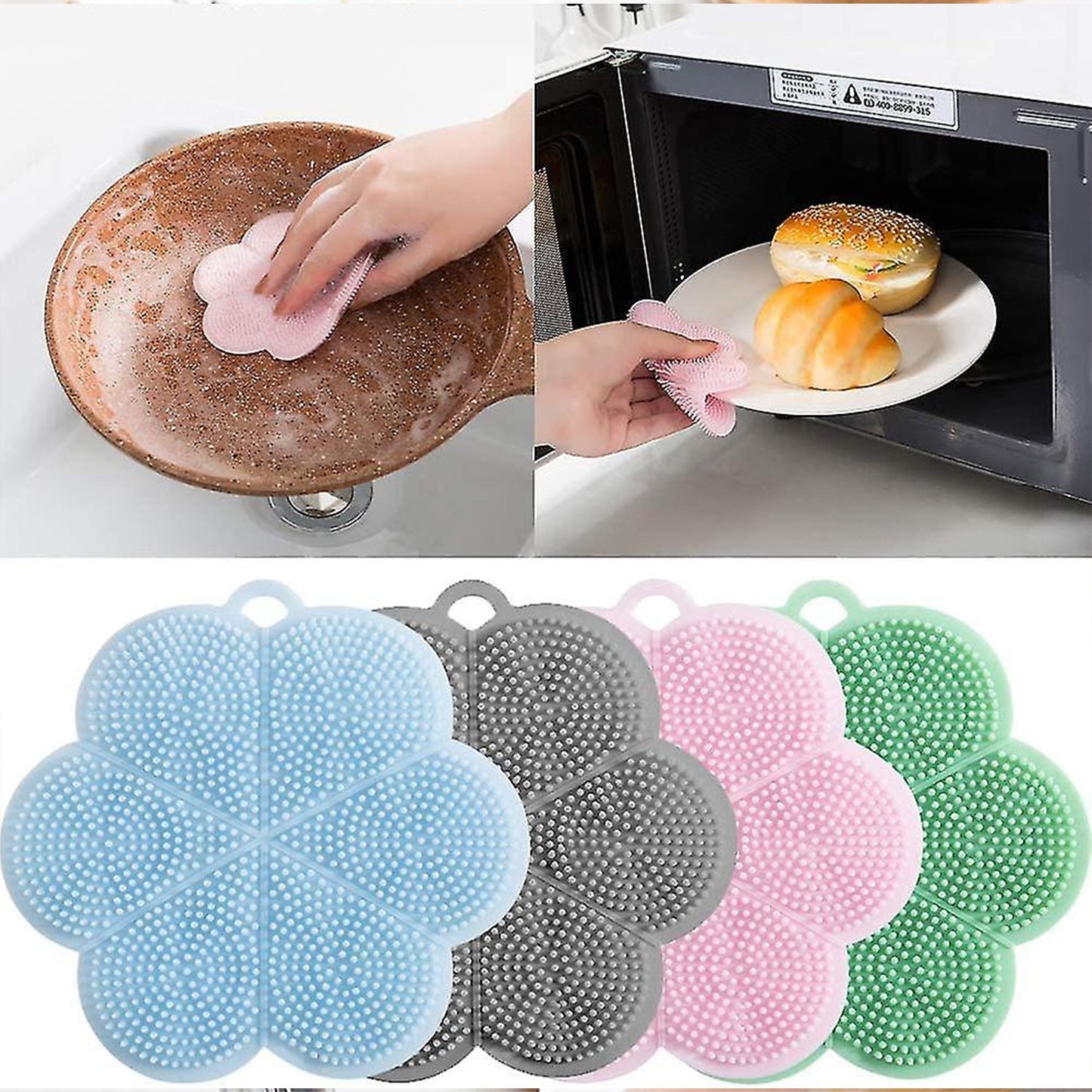 Multifunction Silicone Sponge Dish Washing Kitchen Scrubber, Dishwashing Brush Silicone Kitchen Brush Flower Shape Cleaning Brushes for Home Restaurant Easy Cleaning Tool Heat-Resistant Mat Kitchen Home Gadgets (1 Pc)