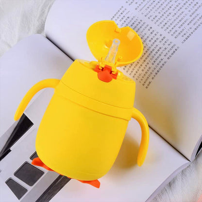 Cute Duck Shape Milk Bottle With Adjustable Strap / Water & Juice Bottle For Kids / Thermos Bottle Outdoor Sport Glass water bottle, leakproof BPA-free for travel cold and hot water glass water bottle - 248ML