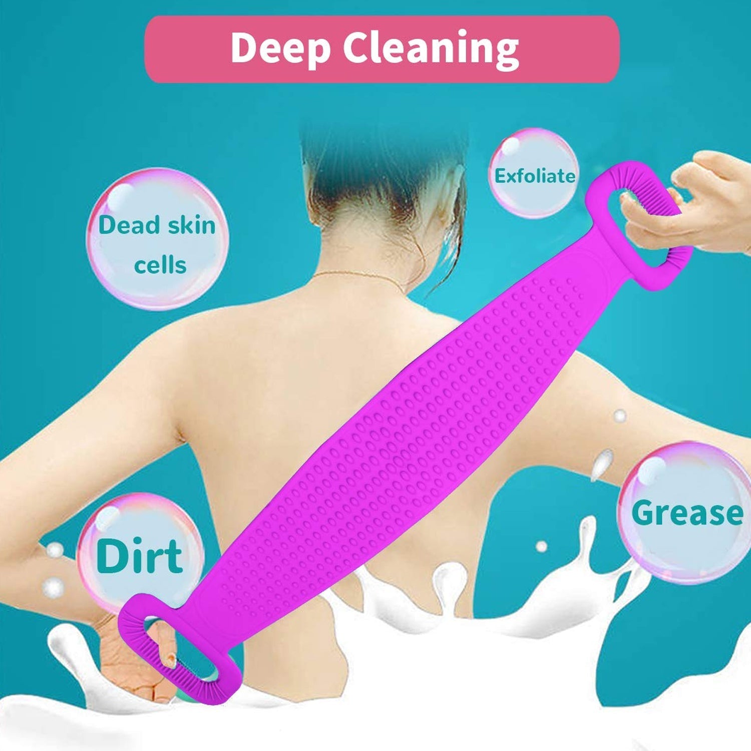 1303 SILICONE BODY BACK SCRUBBER DOUBLE SIDE BATHING BRUSH FOR SKIN DEEP CLEANING WITH HOOK 