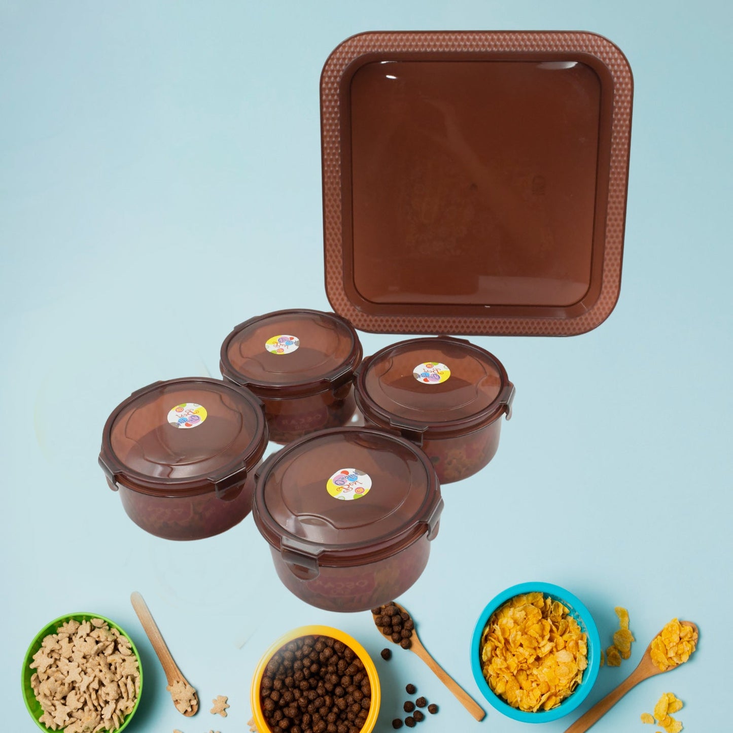 Elegance Tray, Plastic Airtight 4 Pieces Storage Container and 1 Piece Serving Tray with Lids