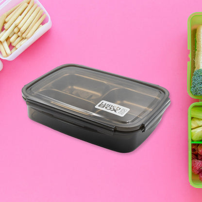 Black Transparent 4 Compartment Lunch Box for Kids and adults, Stainless Steel Lunch Box with 4 Compartments For Office, Travel, School, Home