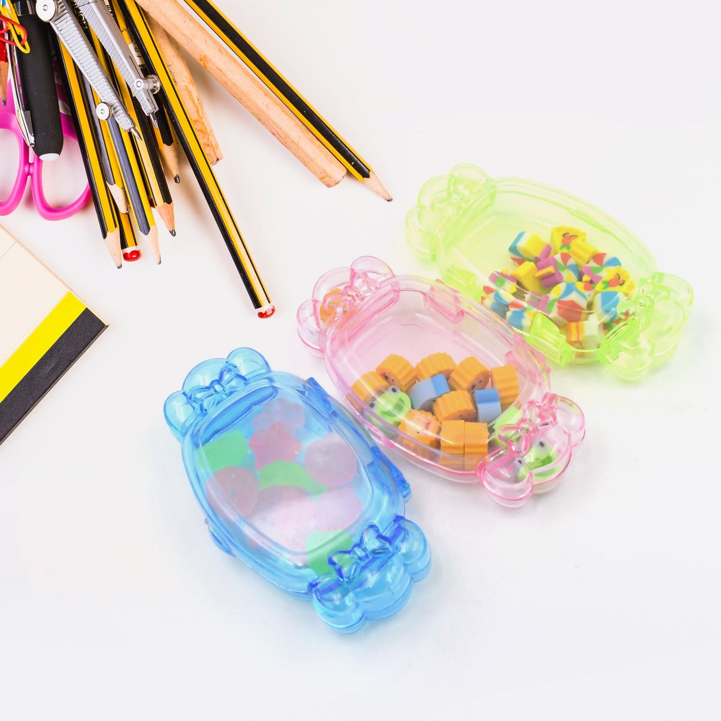 8831 Cute School Eraser Set Cute Eraser Multi Design Rubber Erasers For Pencil Cleaning Stationery School Student Girl Kids (24 Set / 15 pc In1 Set)