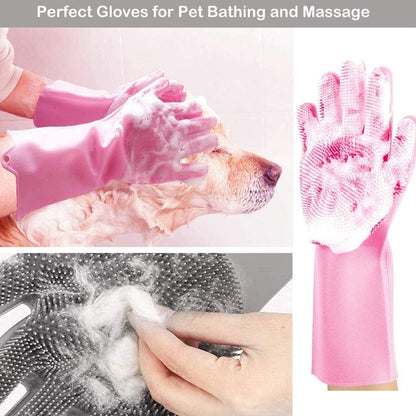 0712 Dishwashing Gloves with Scrubber| Silicone Cleaning Reusable Scrub Gloves for Wash Dish Kitchen| Bathroom| Pet Grooming Wet and Dry Glove (1 Pc Left Hand Gloves)