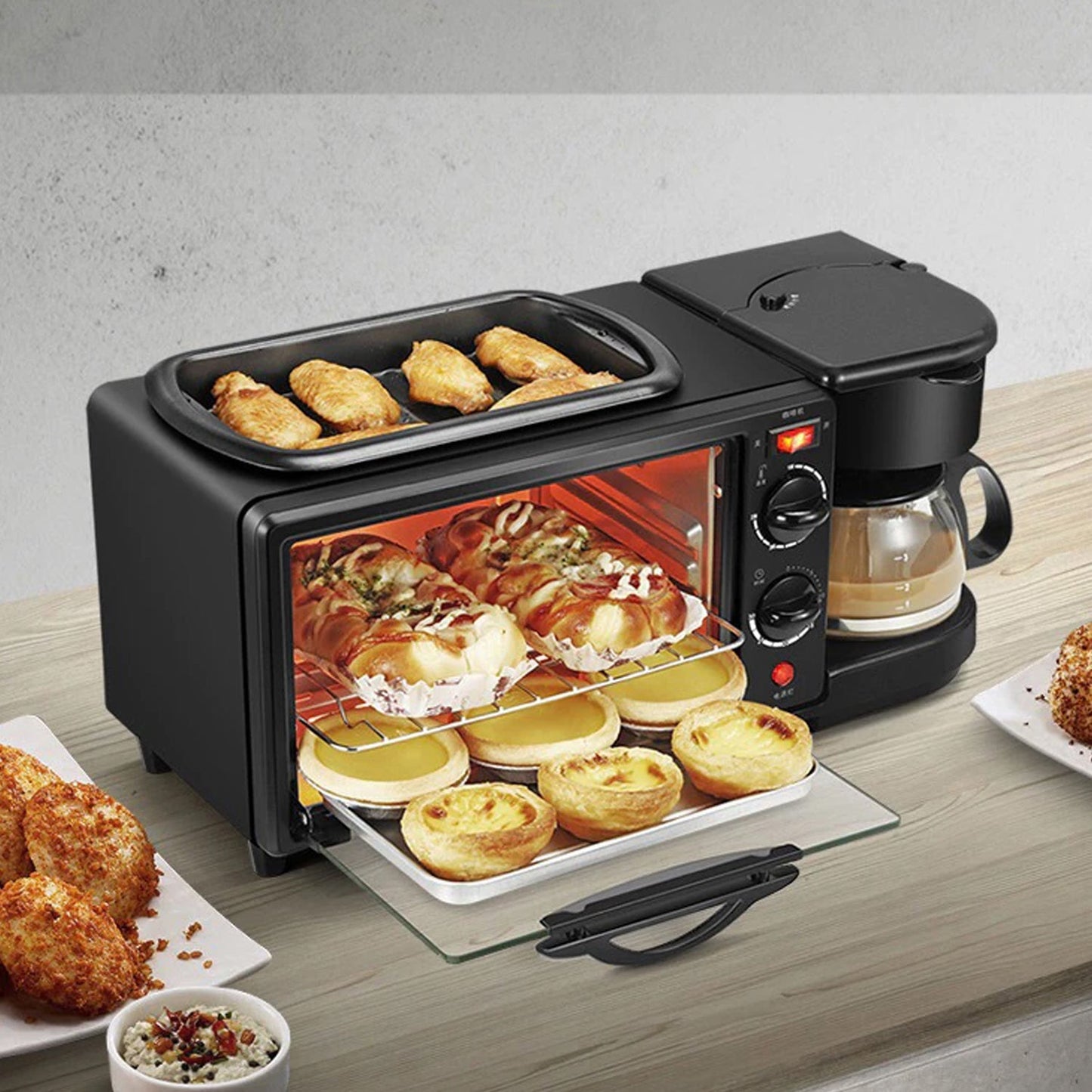 3 in 1 Breakfast Maker Portable Toaster Oven, Grill Pan & Coffee Maker Full Breakfast Ready at One Go