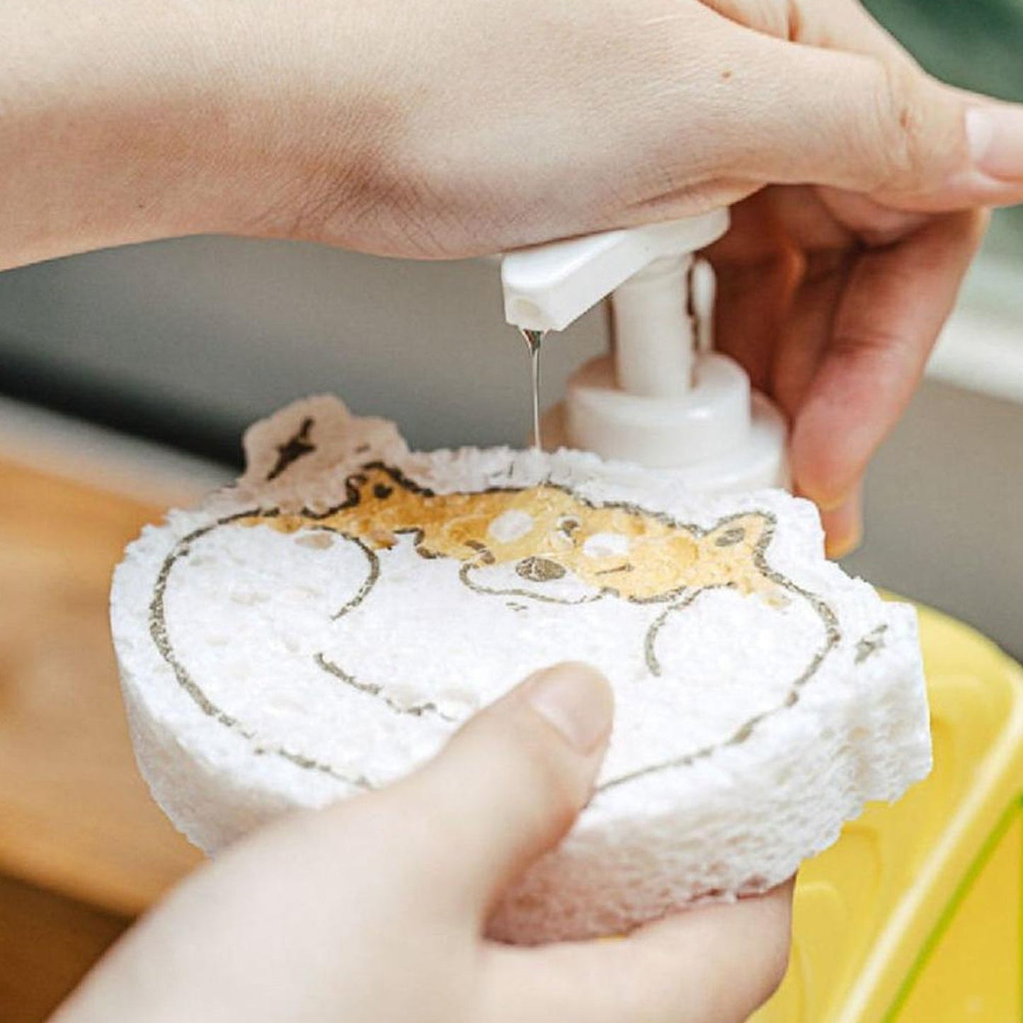 6428 Compressed Wood Pulp Sponge. Creative Cartoon Design Scouring Pad Dishwashing Absorbing Pad. Kitchen Cleaning Tool. 