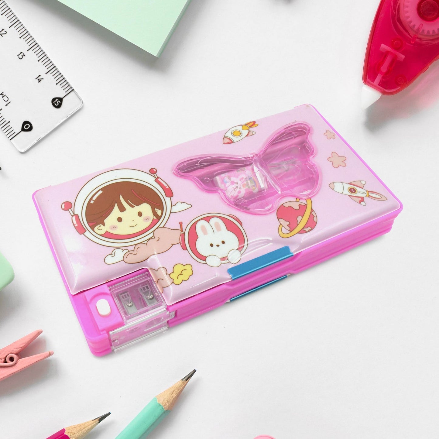 Printed Pencil Case for Kids (1 Pc): Multi-Compartment, Compass Box