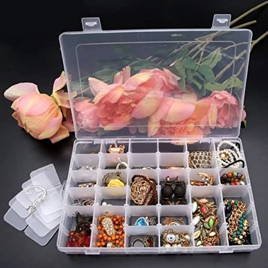 36 Grids Clear Plastic Organizer Jewelry Storage Box with Adjustable Dividers, Transparent Organizer Box (1pc)