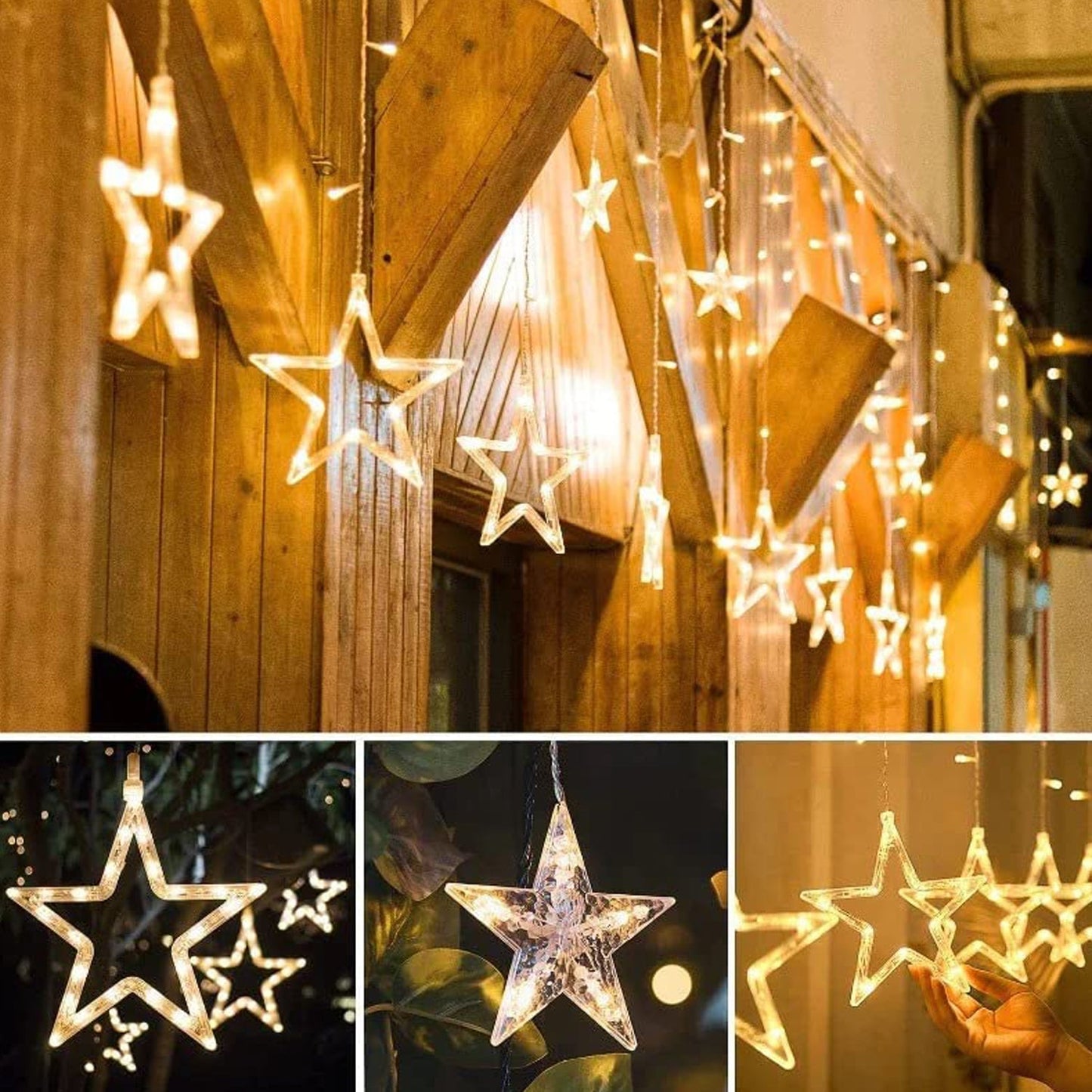 12 STARS CURTAIN STRING LIGHTS, WINDOW CURTAIN LIGHTS WITH 8 FLASHING MODES DECORATION FOR FESTIVALS