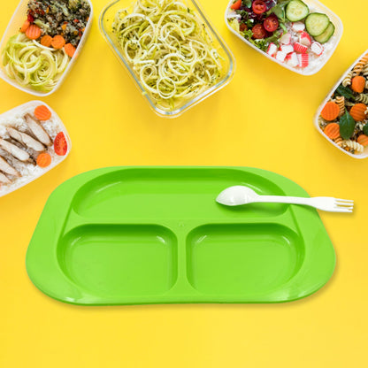 Plastic Food Plates / Biodegradable 3 Compartment Square Plate With Spoon for Food Snacks / Nuts / Desserts Plates for Kids, Reusable Plates for Outdoor, Camping, BPA-free (1 Pc)