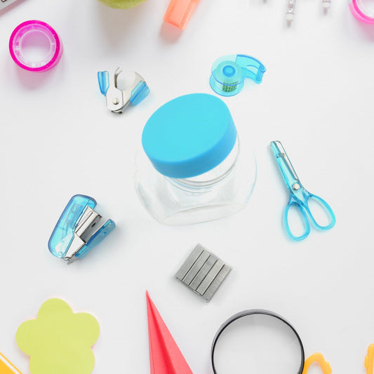 4143 Mini Office Stationery Set, Including Stapler, Scissors, Paper Clips, Tape Dispenser, Transparent Tape, And Staples