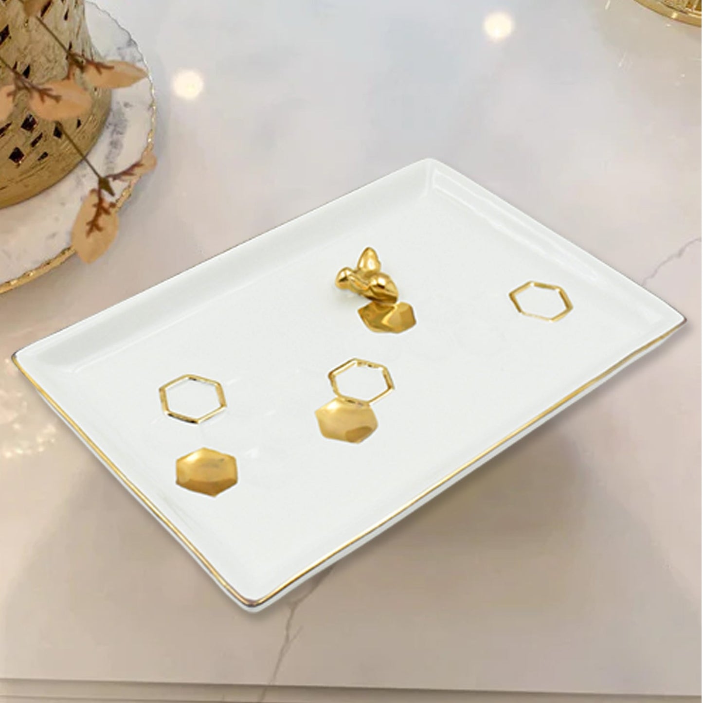 Ceramic Square Plate / Tray / Dish Decoration Home Tray Tableware Decoration Plate For Kitchen Coffee Table Perfume Living Room Mini Bars Snacks, for Decorration Square Plate (1 Pc)