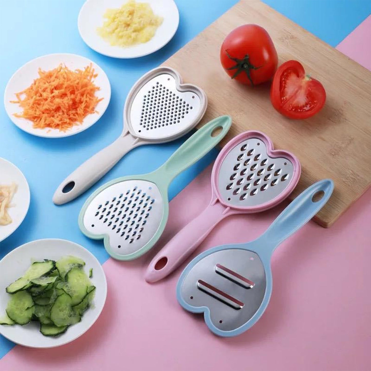 2587a Heart Grater Set and Heart Grater Slicer Used Widely for Grating and Slicing of Fruits, Vegetables, Cheese Etc. Including All Kitchen Purposes. 