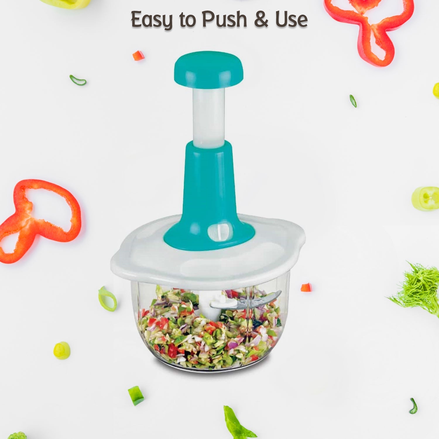 2464 Hand Press Fruits and Vegetable 2 in 1 Push Chopper for Kitchen, 3 Sharp Stainless Steel Blades (1600Ml) 