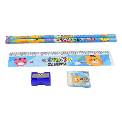 Cartoon Wooden Pencil Set for Kids Boys Return Gifts Birthday Party Space Stationary Set Pencil Eraser Sharpener Combo Kit for Kids Boys (Mix Color / 1 Set)