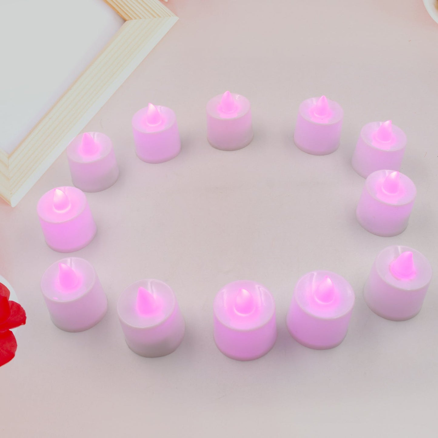 Pink Flameless LED Tealights, Smokeless Plastic Decorative Candles - Led Tea Light Candle For Home Decoration (Pack Of 12pc) ( Diya , Divo , Diva , Deepak , Jyoti)