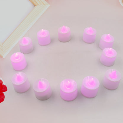 Pink Flameless LED Tealights, Smokeless Plastic Decorative Candles - Led Tea Light Candle For Home Decoration (Pack Of 12pc) ( Diya , Divo , Diva , Deepak , Jyoti)