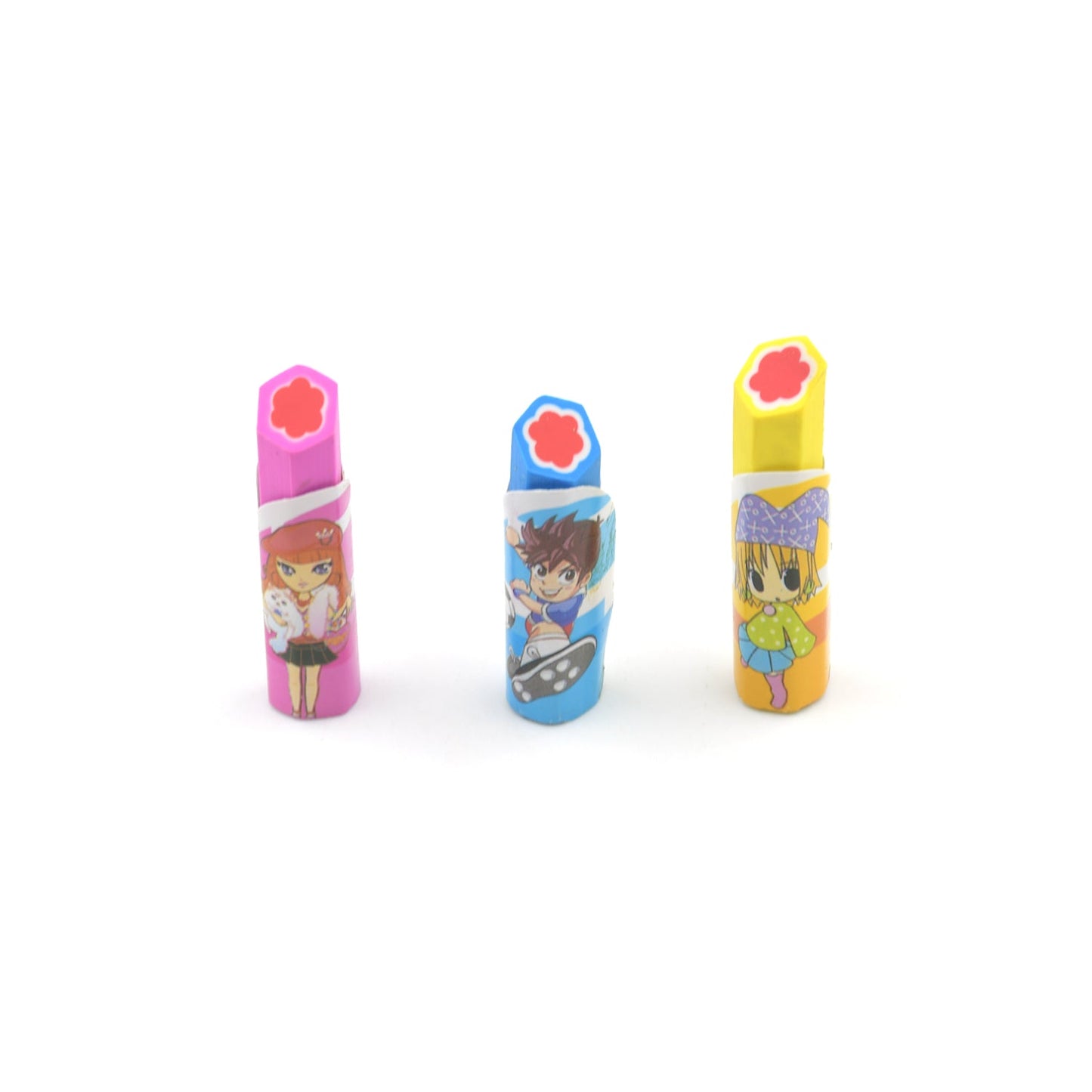 Lipstick Style Rubber Eraser for Return Gift, Lipstick Shape Non-Toxic Eraser for Kids, 3D Stationary for Birthday Return Gift (3 Pc Set)