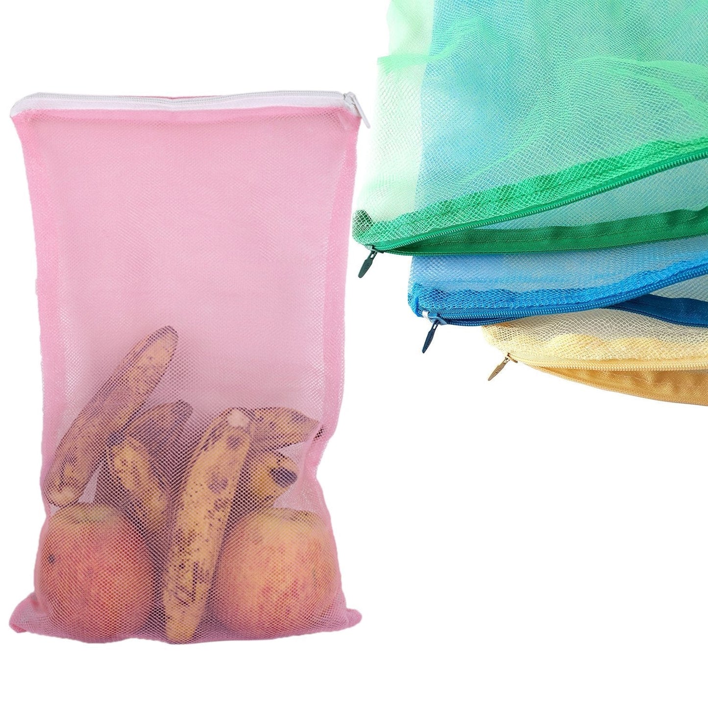 2584 Fridge Bags for Fruits and Vegetables with Zip Net (Multicolour) 