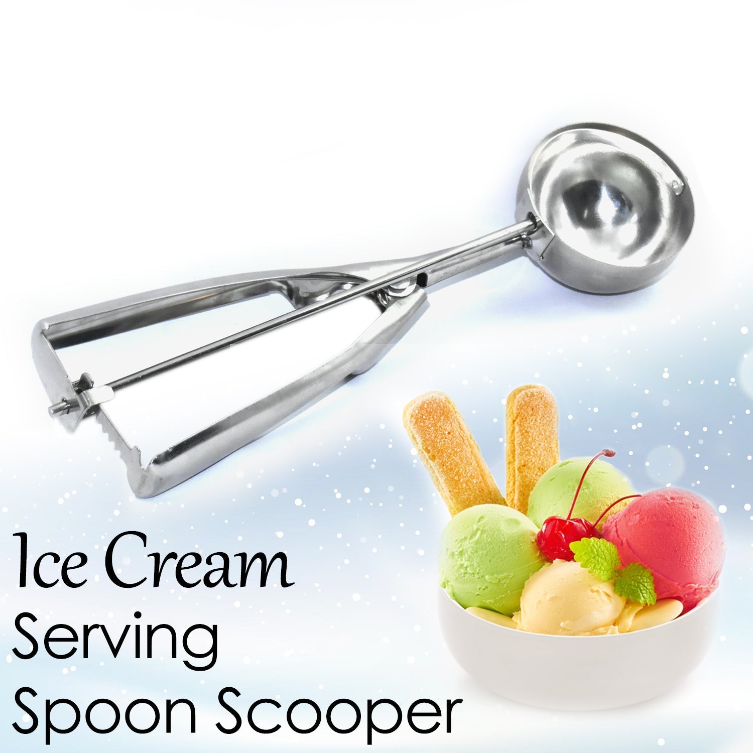 2523A Ice Cream Serving Scoop | Stainless Steel Premium Quality Ice Cream Serving Spoon Scooper with Trigger Release ( Small ) 