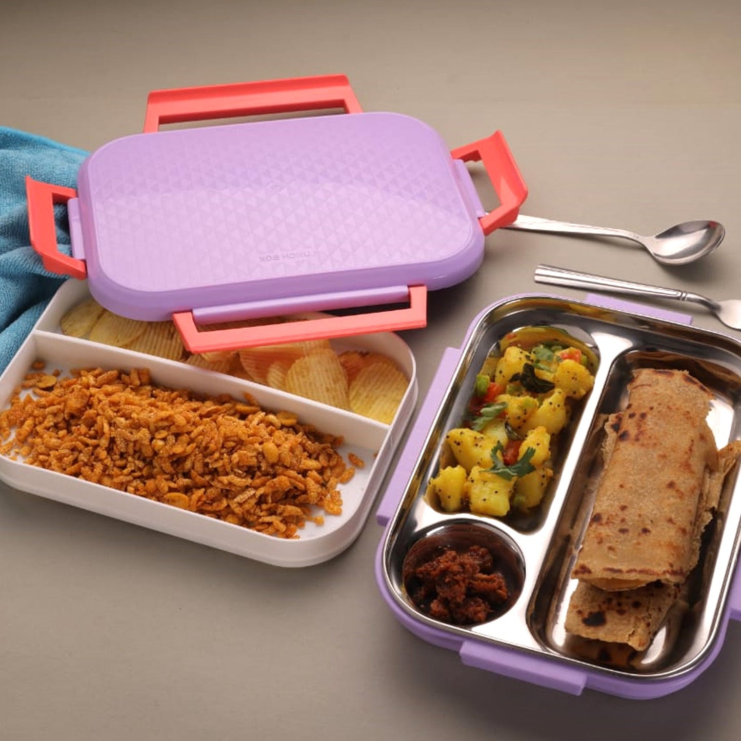 5365 Lunch Box Plastic with steel plate, small lunch box High Quality Box For Kids School Customized Plastic Lunch Box for Girls & Boy 