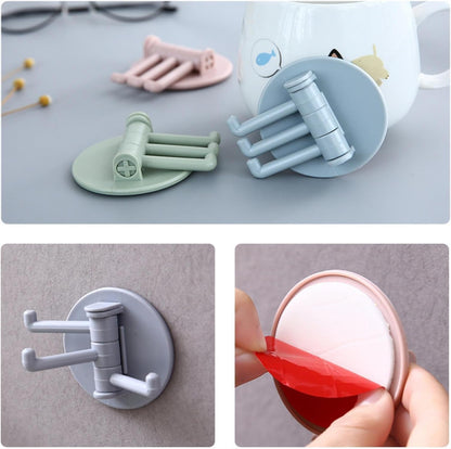 Sticky Hook Household Strong Punch-Free Hook, 180°Foldable Multi-Function Rotatable Hook with 3 Hooks, Suitable for Bathroom, Kitchen, Office (1 Pc)