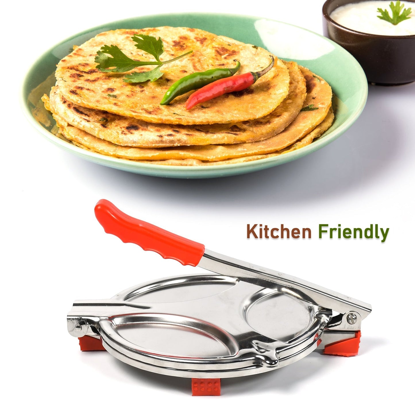 PURI PRESS MAKER - STAINLESS STEEL PURI MAKER PRESS MACHINE - ROTI CHAPATI PRESSER FOR HOME - PAPAD-KHAKHRA- PURI MAKER PRESS MACHINE WITH HANDLE, MANUAL PURI MAKER (MEDIUM)