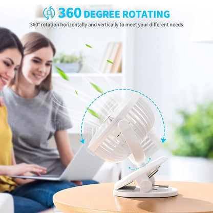 Portable Clip-on Fan, Battery Operated, With Light & Spray, Small Yet Powerful USB Table Fan, 3-Speed Quiet Rechargeable Mini Desk Fan, 360° Rotation, Personal Cooling Fan for Home, Office, Camping