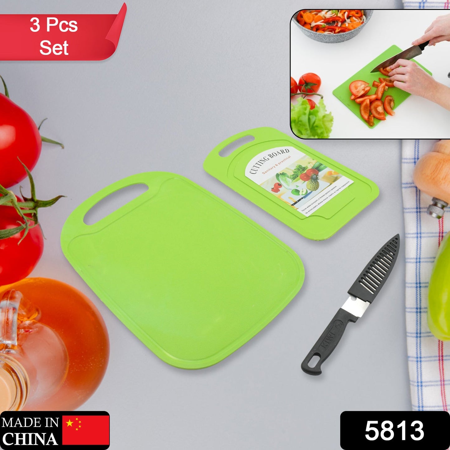 Premium Plastic Chopping Board & Steel Knife Vegetable Chopping Board With Knife  Cutting Board for Kitchen Chopper Fruit and Vegetable Cutter Chopper Plastic (3 Pc Set)