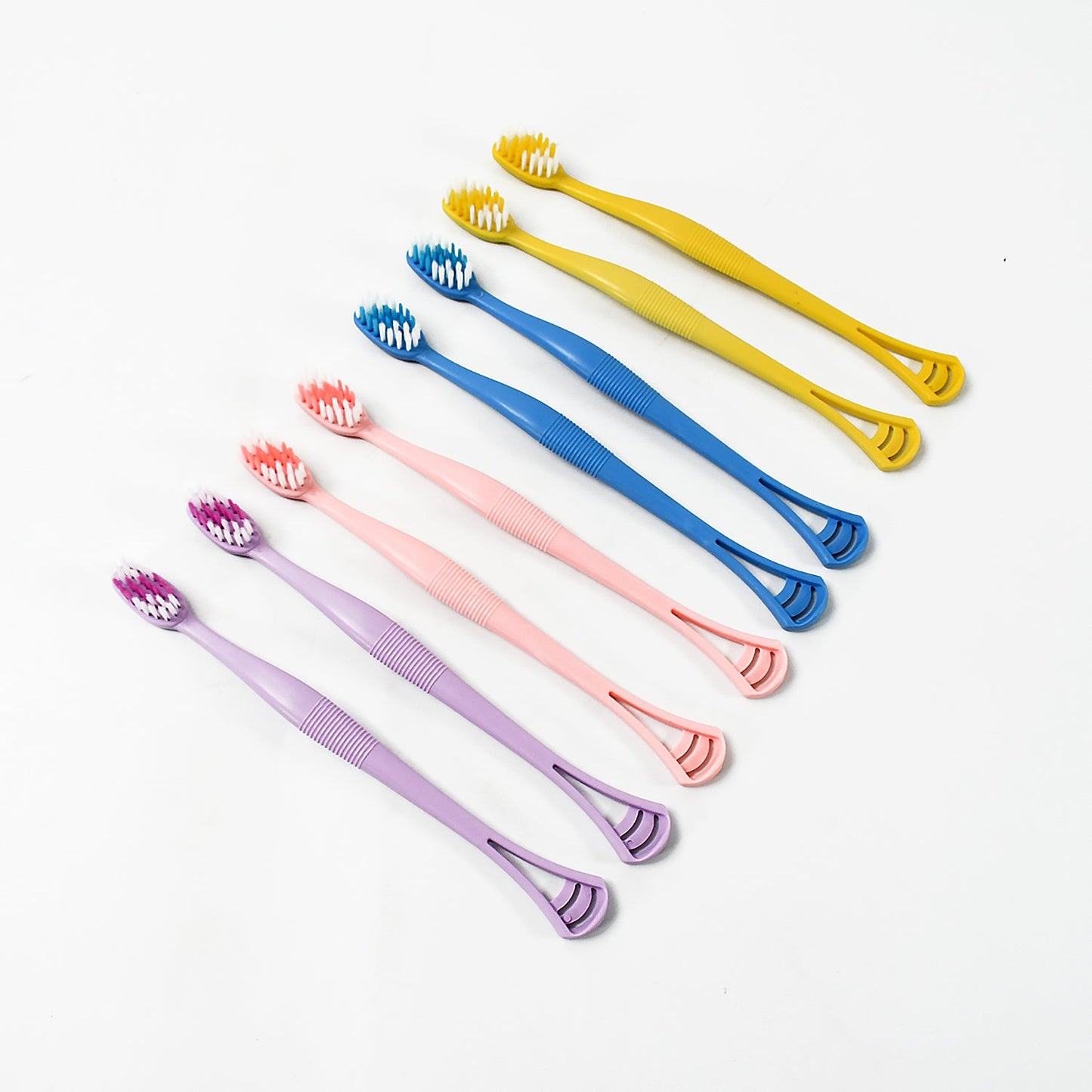 2-in-1 Tooth Brush with Tongue Scraper, Soft Bristle & Long Handle (8Pcs) Soft Toothbrush