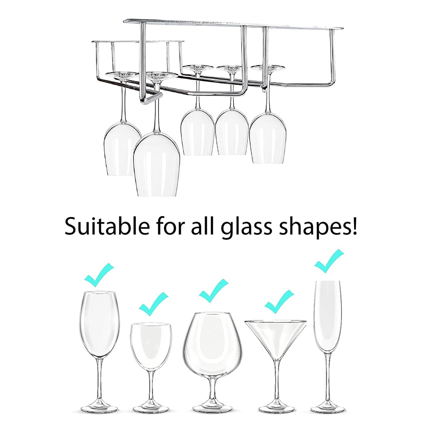 5266 Wine Glass Holder Hanging Drinking Glasses Stemware Rack Under Cabinet Storage Organizer Double Row For Baar & cafes Use 