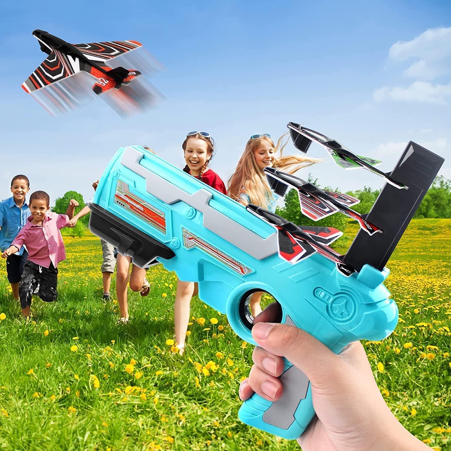 4413A Airplane Launcher Gun Toy with Foam Glider Planes, Outdoor Games for Children, Best Aeroplane Toys for Kids, Air Battle Gun Toys  ( 5 Plane Include ) 