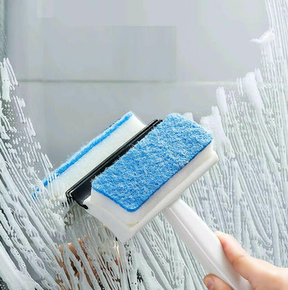 2-in-1 Glass Wiper & Cleaning Brush | Double-Sided Mirror, Tile, and Grout Cleaner for Bathroom & Windows