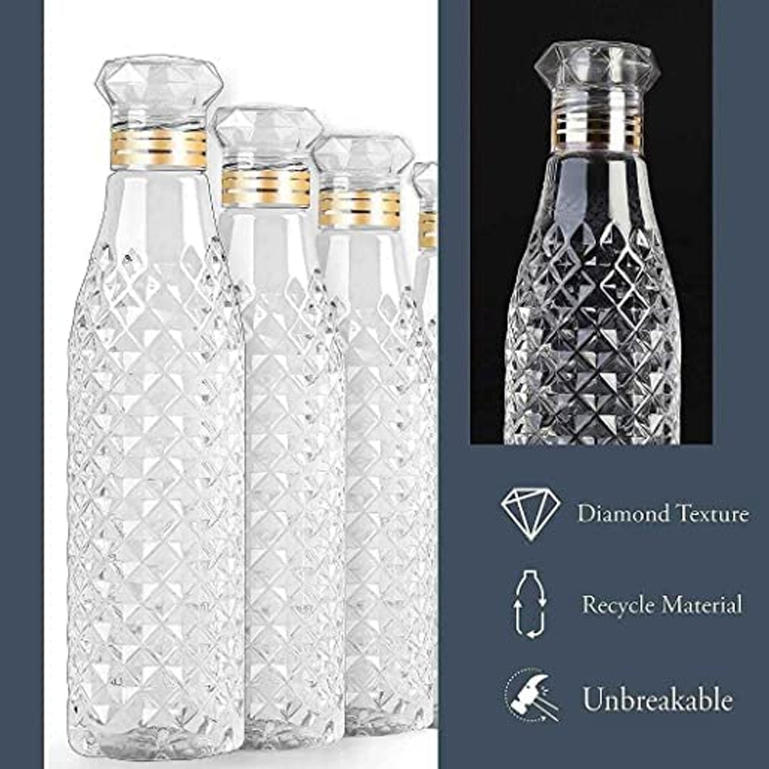 7116 Water Bottle With Diamond Cut Used By Kids, Children's  ( 3 pcs ) 