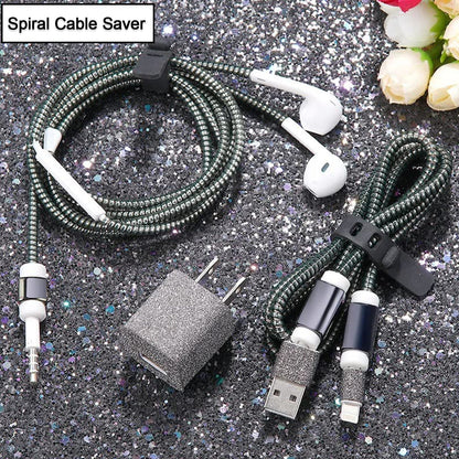 Metallic Finish Cable Spiral Protector / Wire Repair / Pet Cord Protector / Headphone Saver, Cable Wrap / Cover for Mac Charging Cable