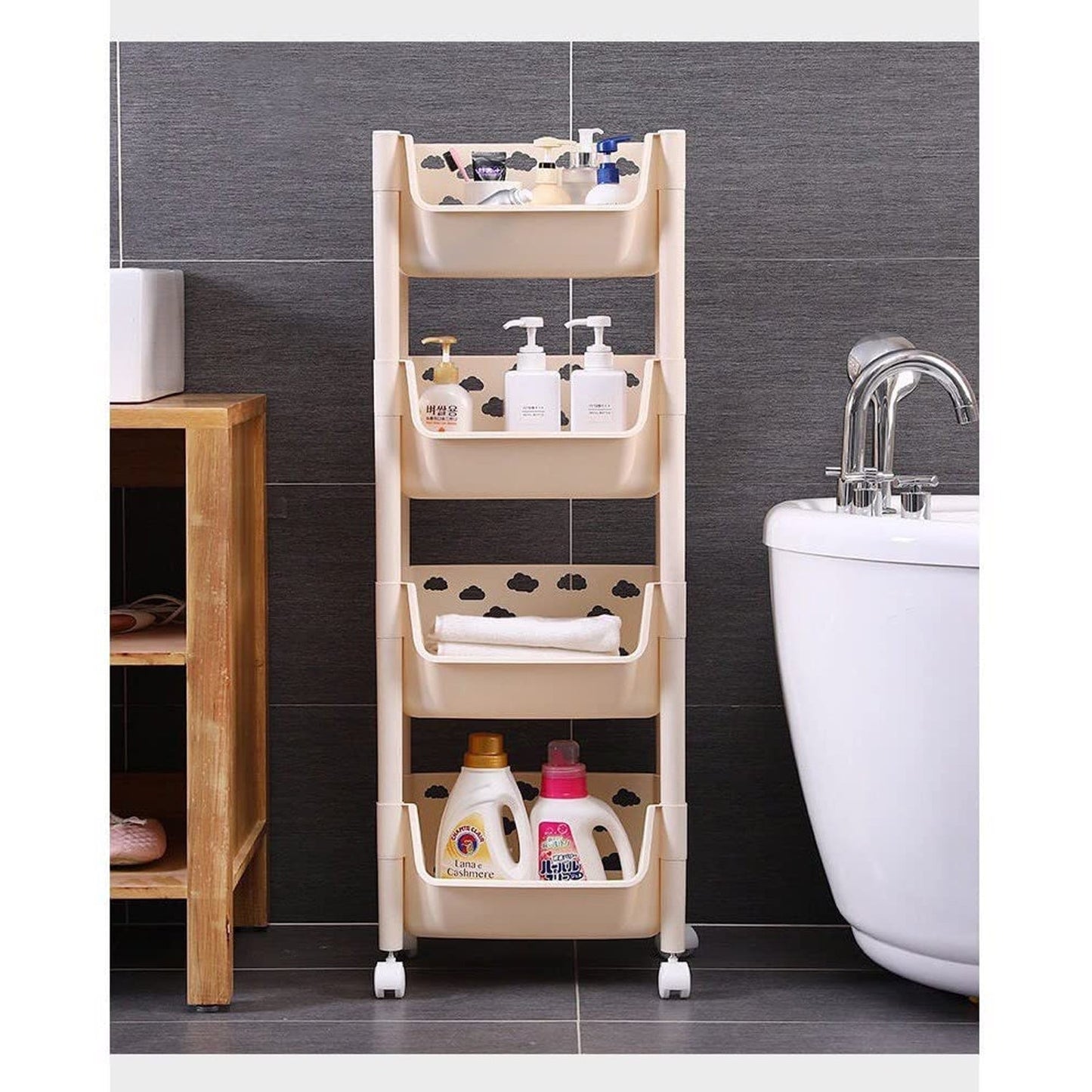 5298  4 Layers Fruit & Vegetable Basket Trolley Plastic for Home and Kitchen Fruit Basket Storage Rack Organizer Holders Kitchen Trolley 