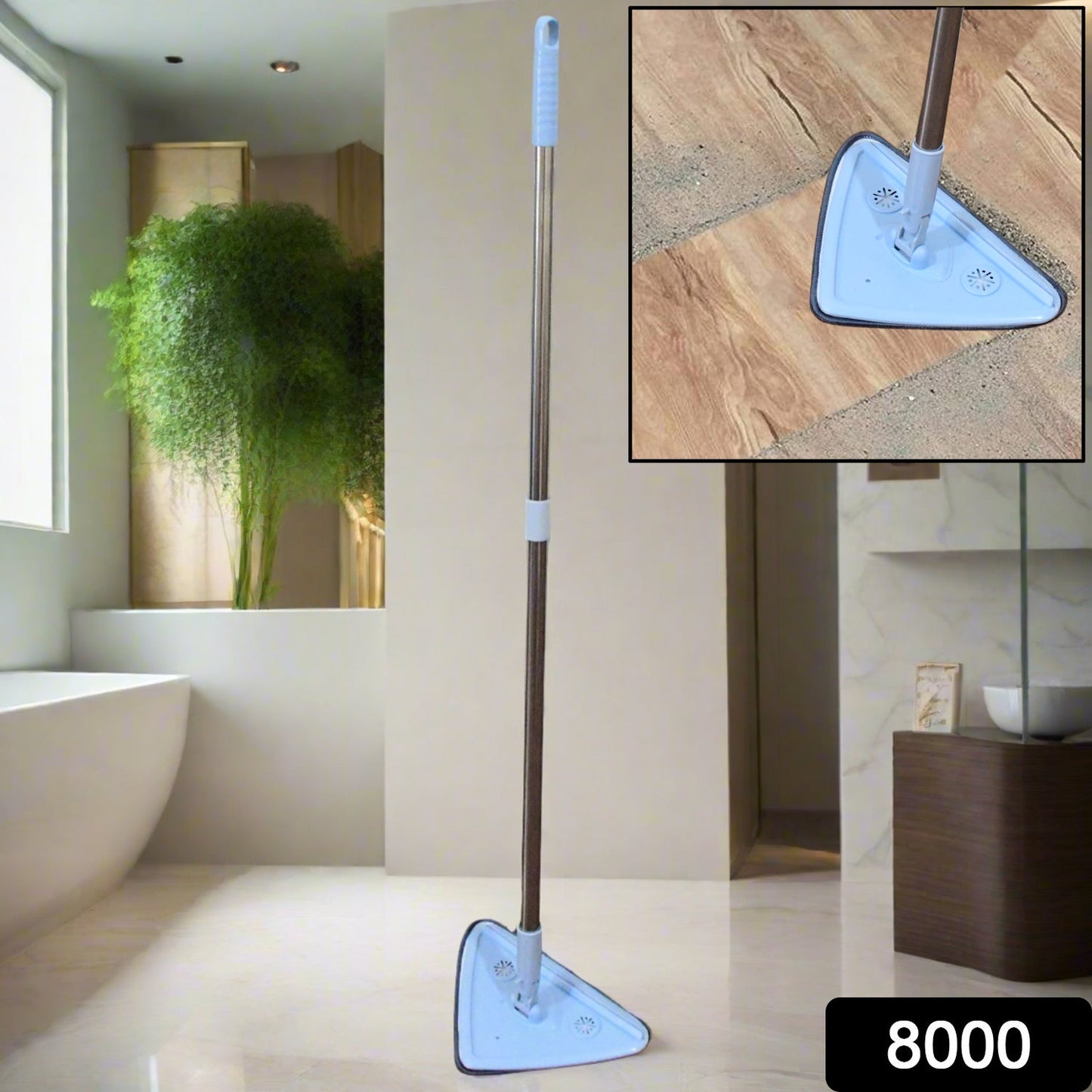 2 In 1 Extendable Triangle Mop Retractable Cleaning Mop Brush & Viper, 360 Degree Rotating Floors Wall Cleaning Mop Dust Mop with Telescopic Handle and Reusable Mop Heads (1 Pc)